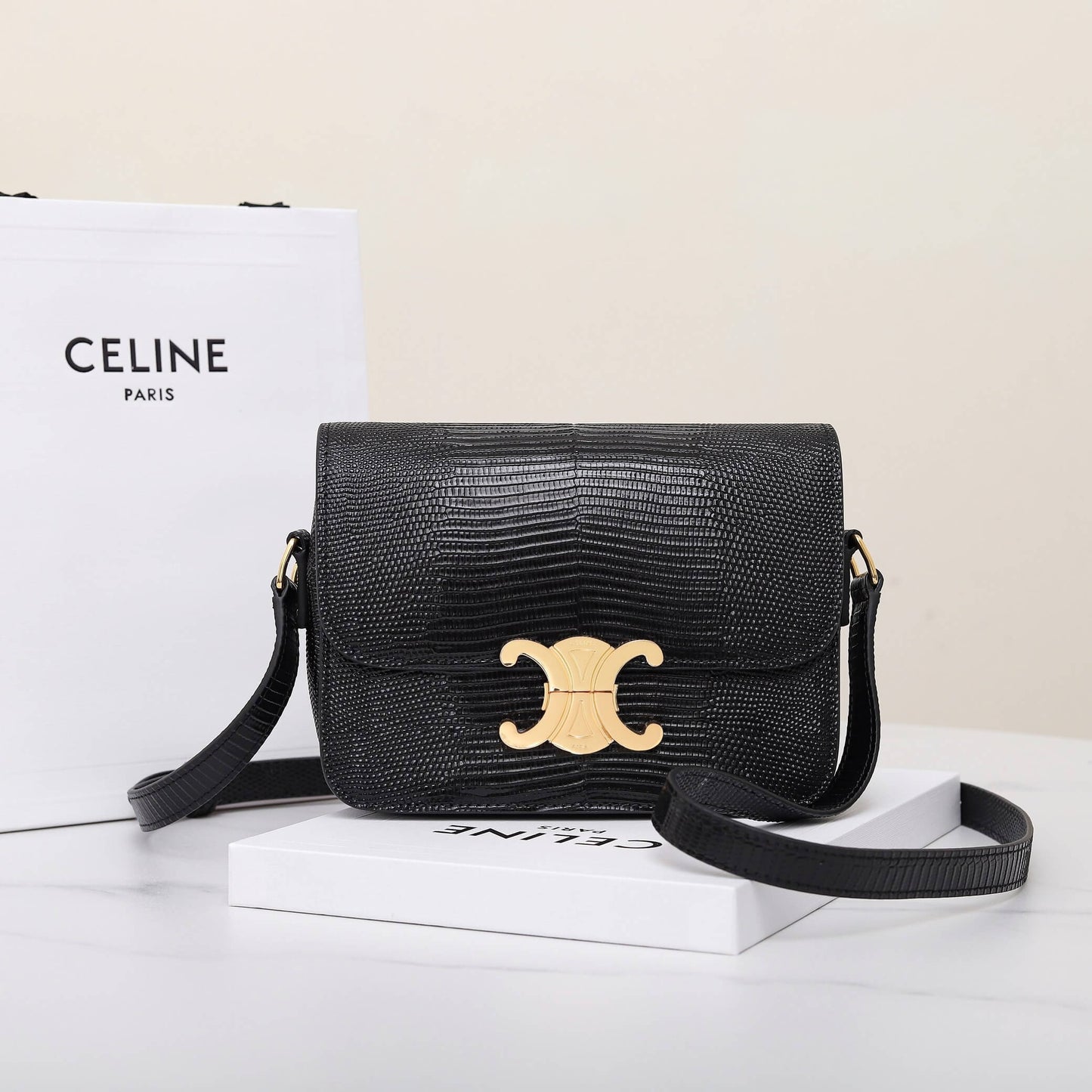 CELINE TEEN TRIOMPHE lizard pattern handbag(HIGH-END GRADE)