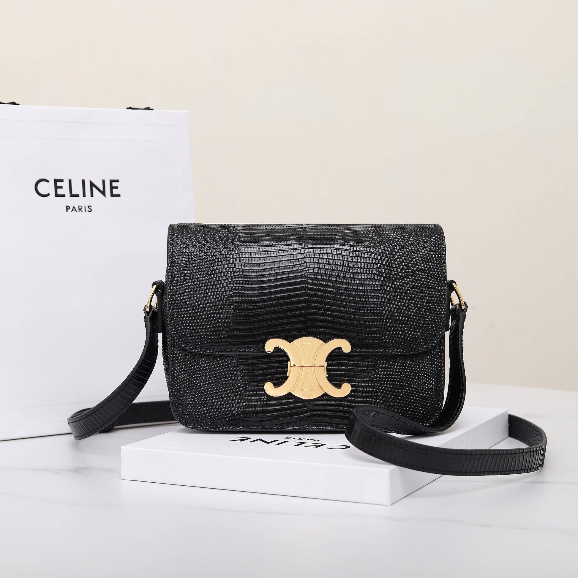 CELINE TEEN TRIOMPHE lizard pattern handbag(HIGH-END GRADE)