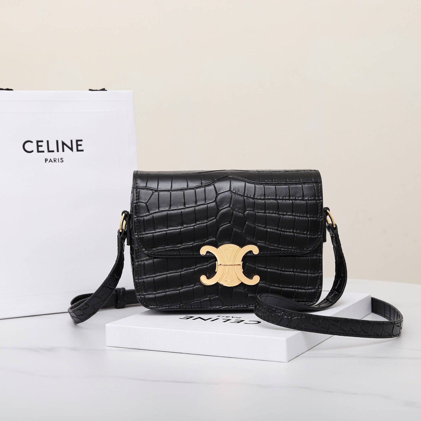 CELINE TEEN TRIOMPHE crocodile pattern handbag(HIGH-END GRADE)