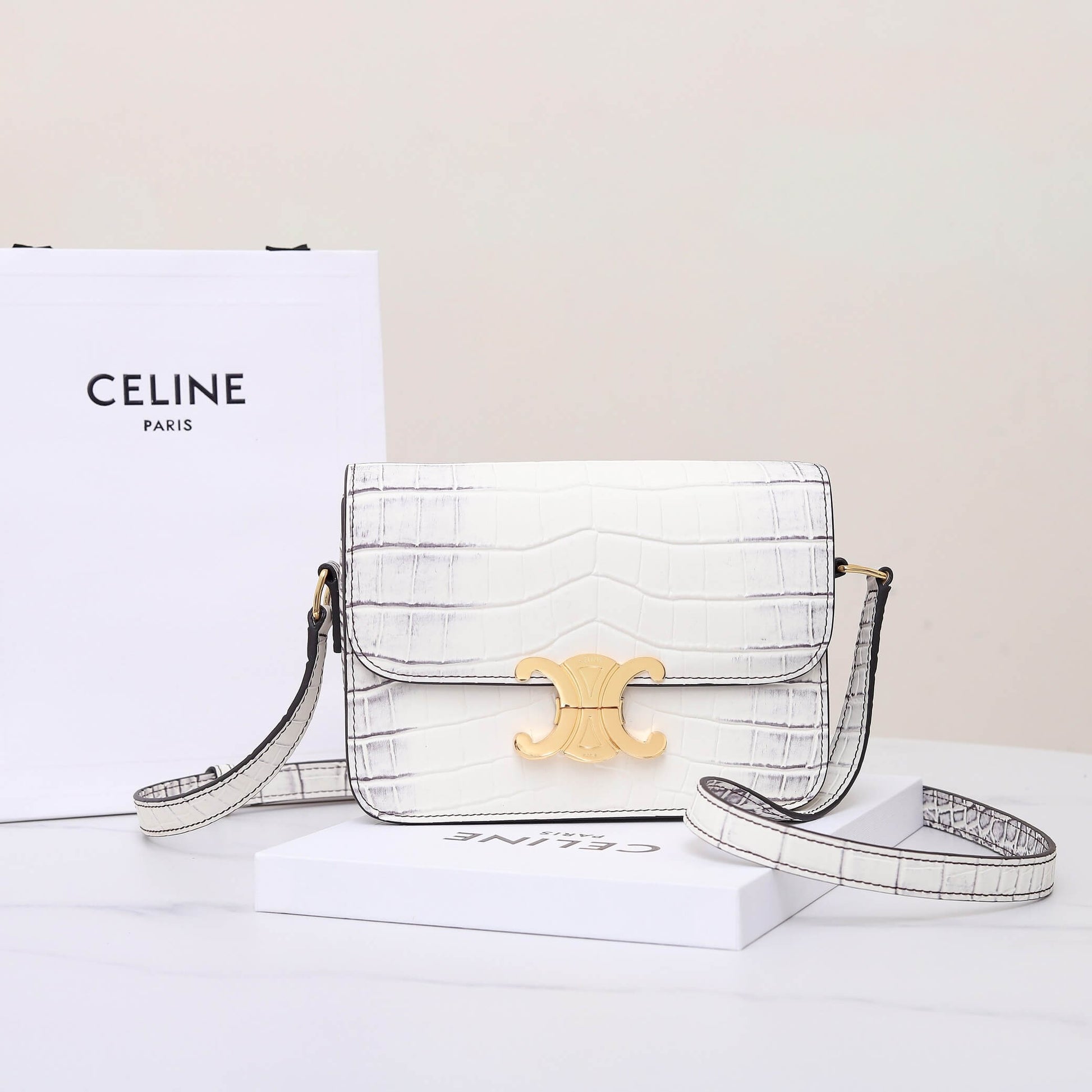 CELINE TEEN TRIOMPHE crocodile pattern handbag(HIGH-END GRADE)