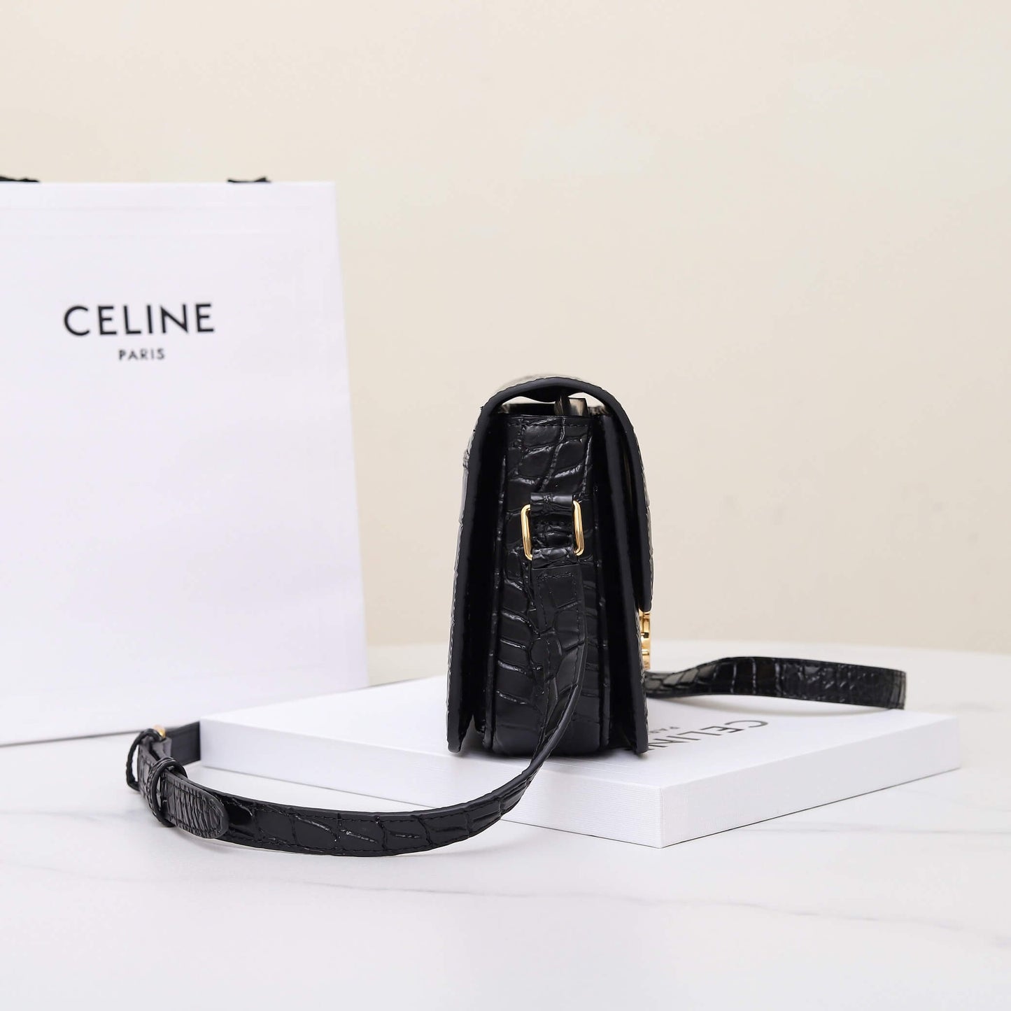 CELINE TEEN TRIOMPHE crocodile pattern handbag(HIGH-END GRADE)