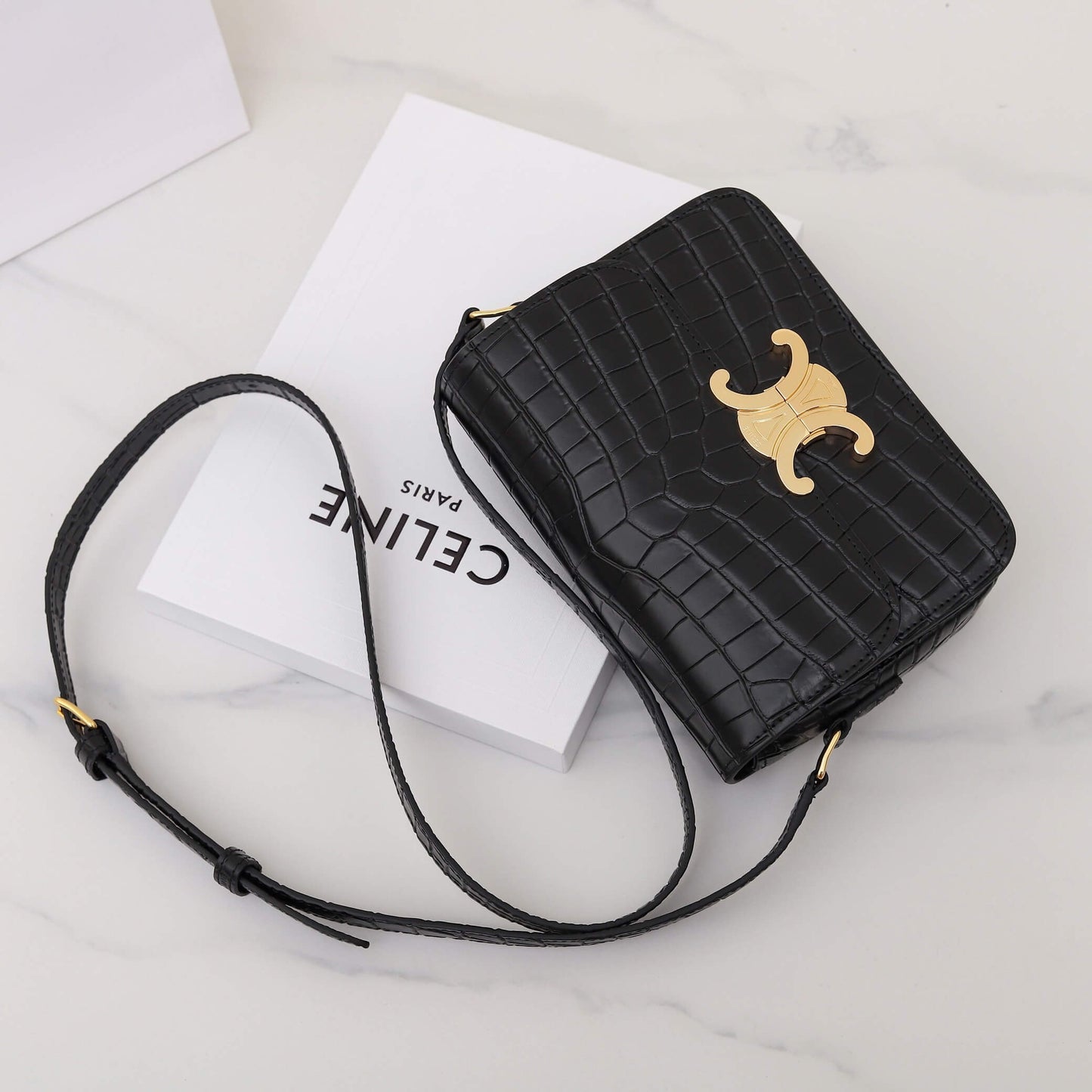 CELINE TEEN TRIOMPHE crocodile pattern handbag(HIGH-END GRADE)