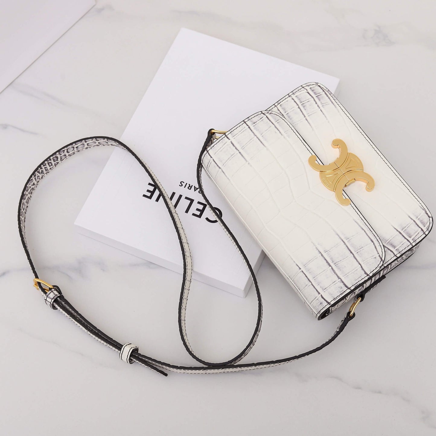 CELINE TEEN TRIOMPHE crocodile pattern handbag(HIGH-END GRADE)