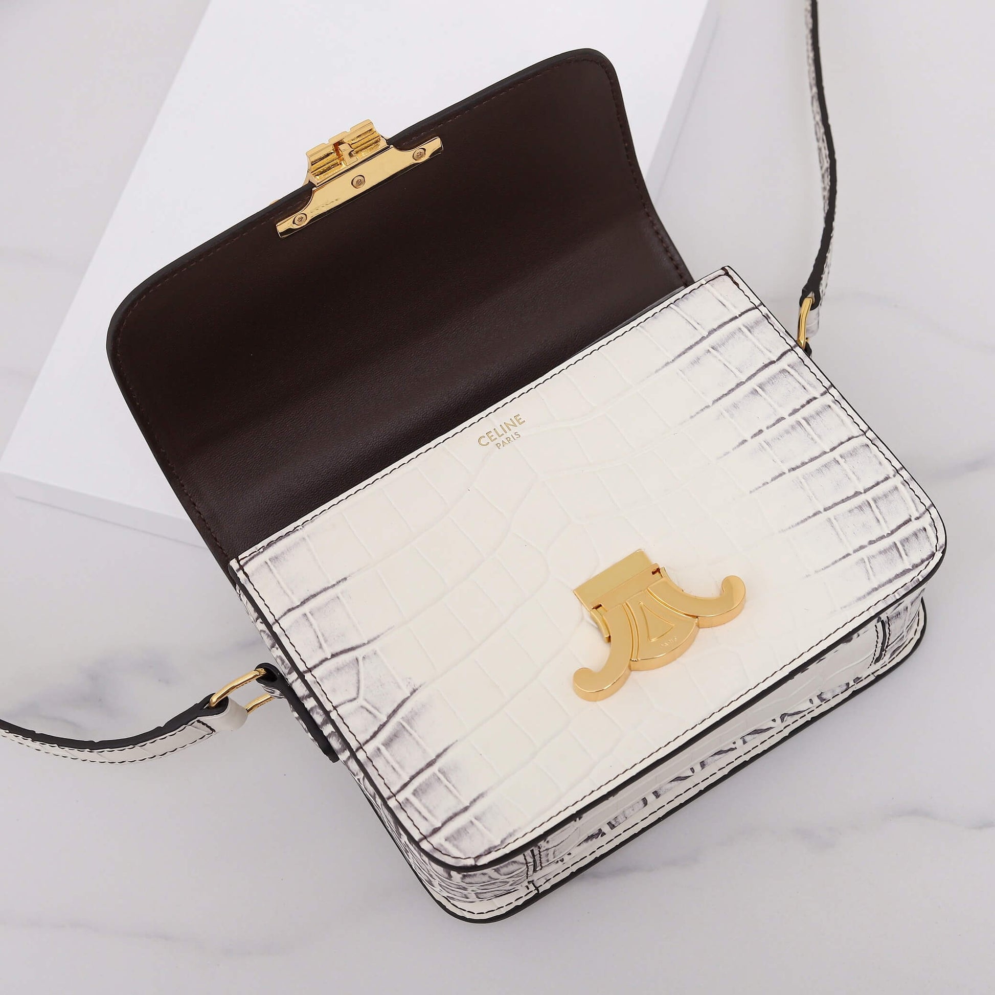 CELINE TEEN TRIOMPHE crocodile pattern handbag(HIGH-END GRADE)