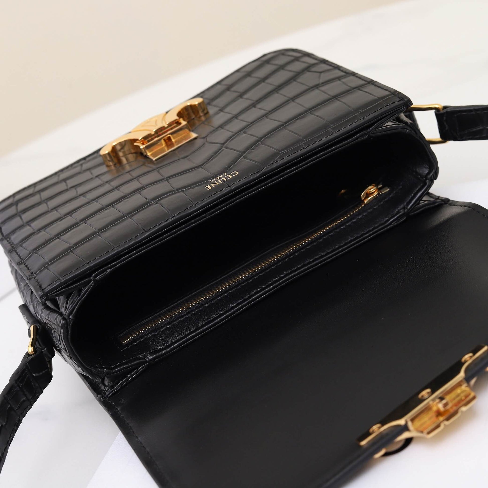 CELINE TEEN TRIOMPHE crocodile pattern handbag(HIGH-END GRADE)